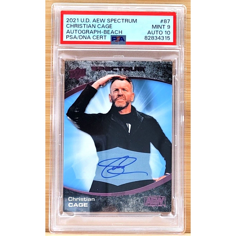 2021 UPPER DECK AEW SPECTRUM CHRISTIAN CAGE‎ BEACH AUTO #D/5 PSA 9 AUTO 10